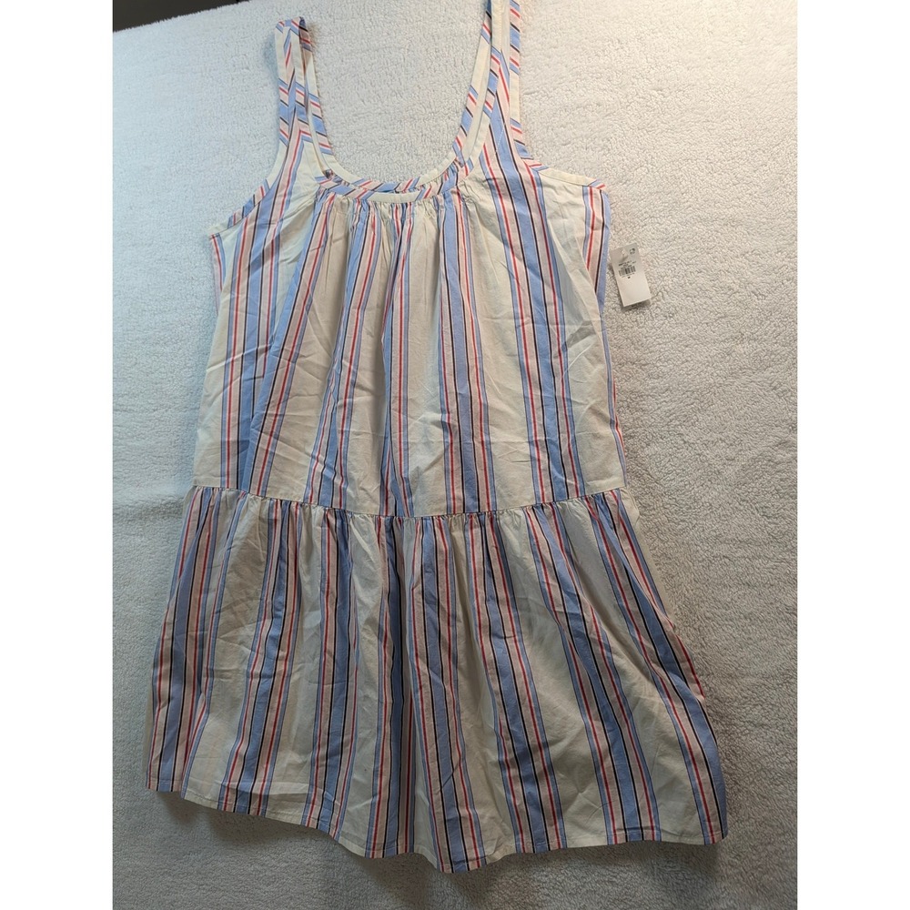 Old‎ Navy Womens Blue Red Striped Tiered Cotton Mini Dress Sleeveless Medium NWT